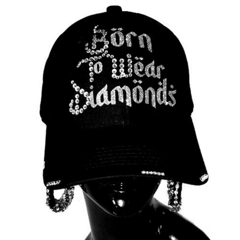 Born to Wear Diamonds Black Fitted Baseball Cap with Swarovski Crystals.